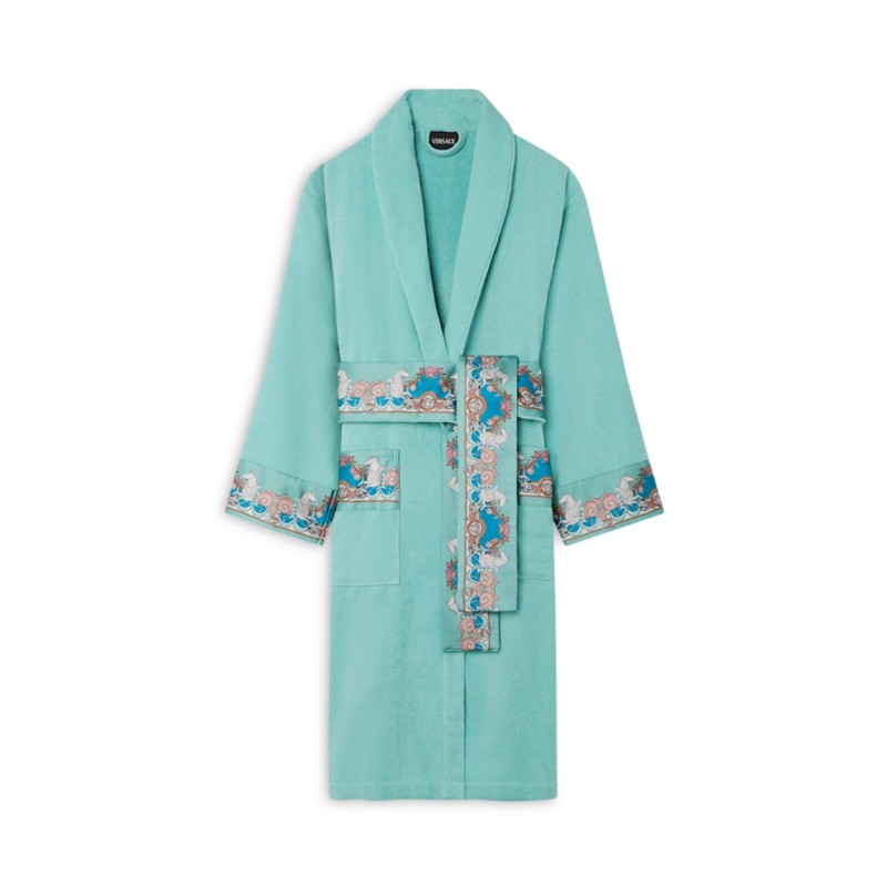 Versace Coral Theatre Terry Bath Robe in Sea Green+Dark Sea Green
