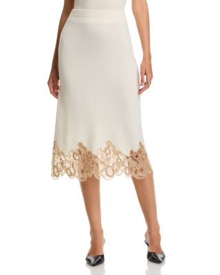 Platinum Wool Blend Lace Band Pencil Skirt