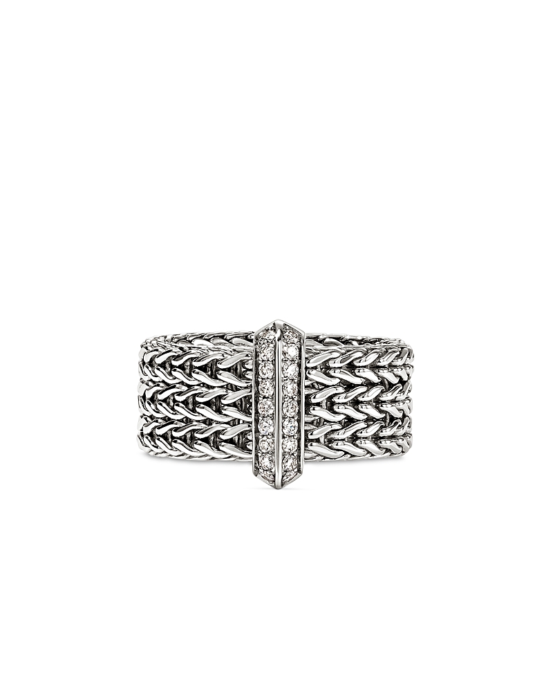 John Hardy Sterling Silver Icon Diamond Weave Ring In Silver