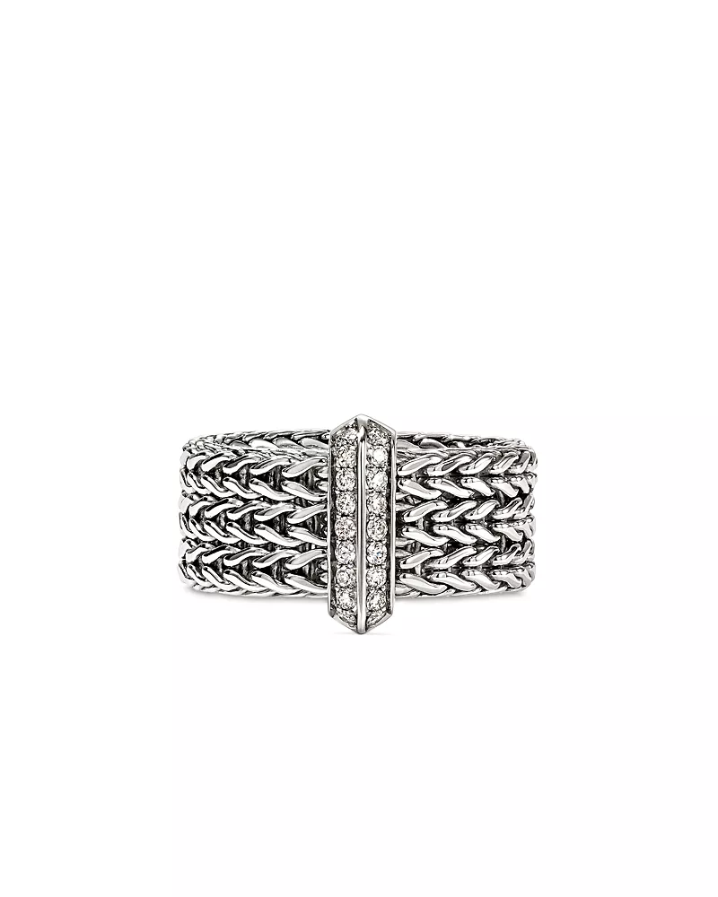 John Hardy Sterling Silver Icon Diamond Weave Ring