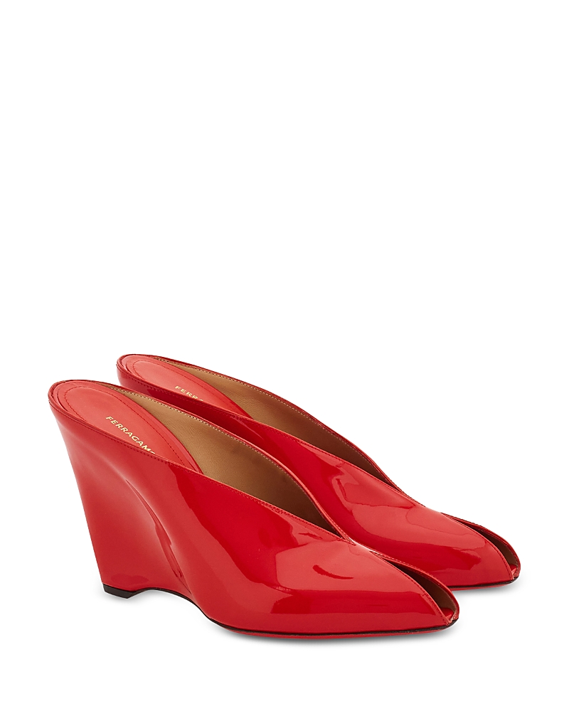 Ferragamo 90mm Peep-toe Mules In Red