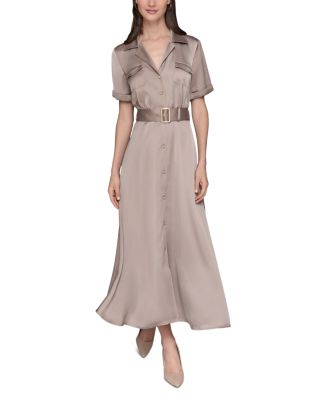 Satin Belted Midi Shirtdress