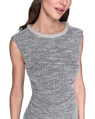 Stretch Tweed Pearl Neck Mini Dress