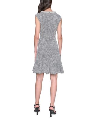 Stretch Tweed Pearl Neck Mini Dress