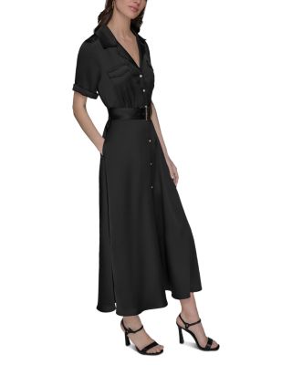 Satin Belted Midi Shirtdress