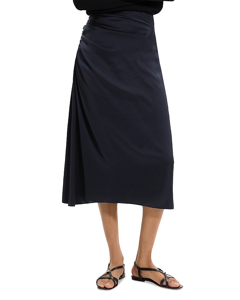 Theory Ruched Midi Skirt in Crushed Satin