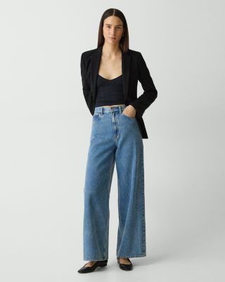 High Waisted Wide Leg Jeans in Ice Blue Cotton-Blend