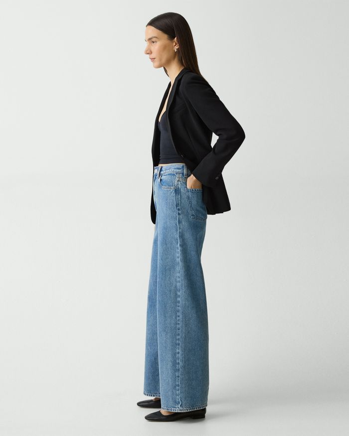 High Waisted Wide Leg Jeans Ice Blue Cotton-Blend