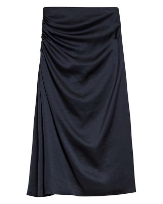 Ruched Midi Skirt in Crushed Satin