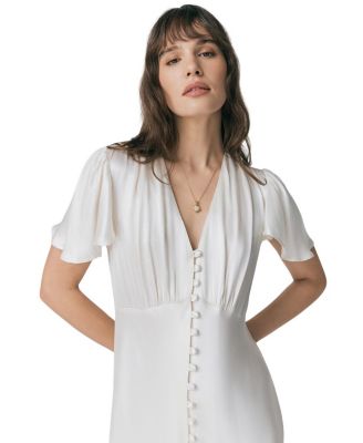 Grace Satin Button V-Neck Dress