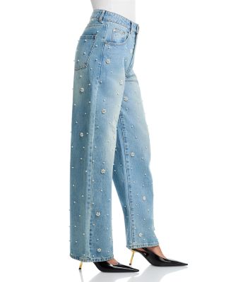 Fianna Embellished High Rise Barrel Jeans in Coastal Blue