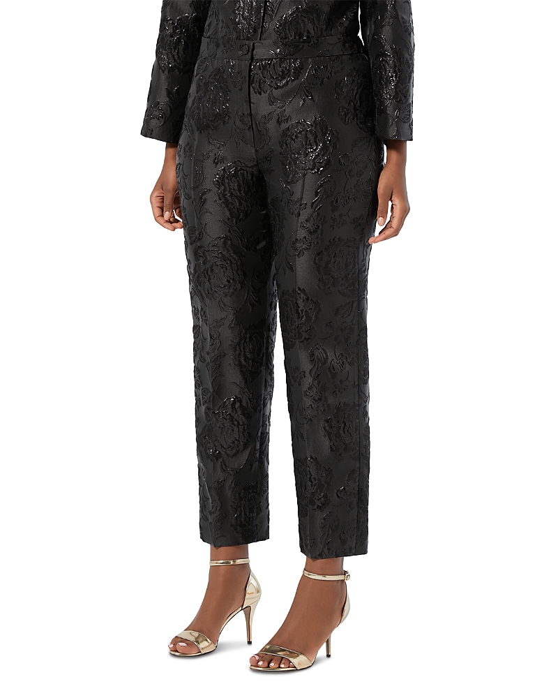 Marina Rinaldi Demetra Metallic Floral Jacquard Pants In Black