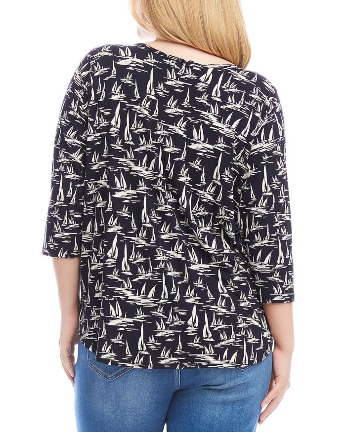 Plus 3/4 Sleeve Shirttail Top
