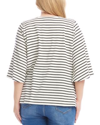 Plus Size Stripe Flare Sleeve Pick Up Top
