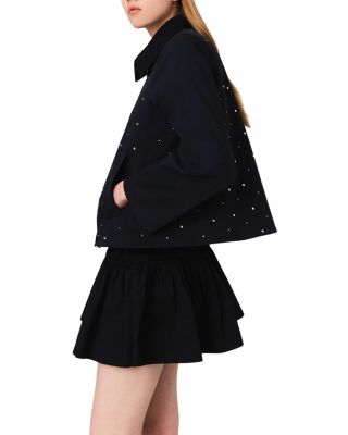 Short Velvet Collar Studded Jacket