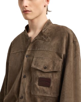 Asymmetric Mandarin Collar Regular Fit Leather Shirt