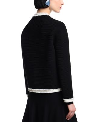 Ottoman Stitch Knit Jacket with Fringe Hems