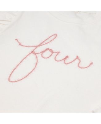 Girls' Millie "four" Pink Sparkle Embroidered Tee - Little Kid