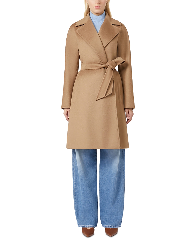 Max Mara Wool Belted Midi Coat In Brown