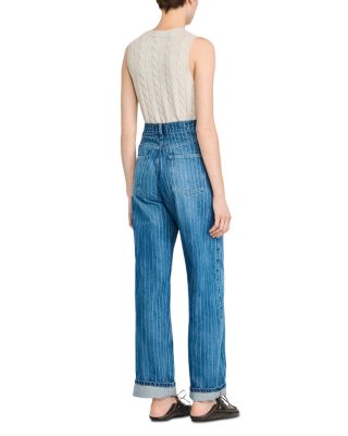 Wide Leg Striped Jeans in Blue Jean