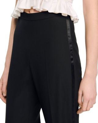 Wool Blend Satin Stripe Suit Pants