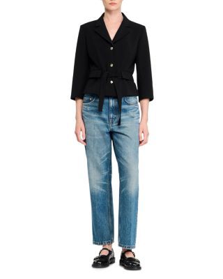 Cropped Tailored Belted Waist Jacket