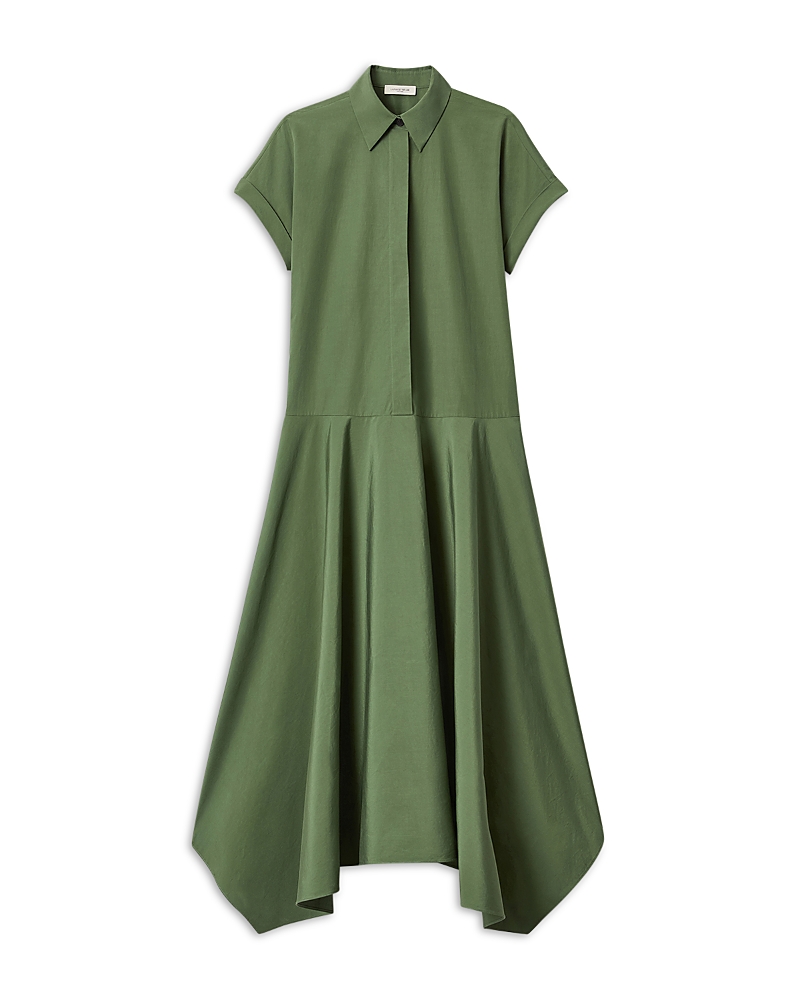 Lafayette 148 Organic Cotton Midi Drop Waist Shirt Dress In Green