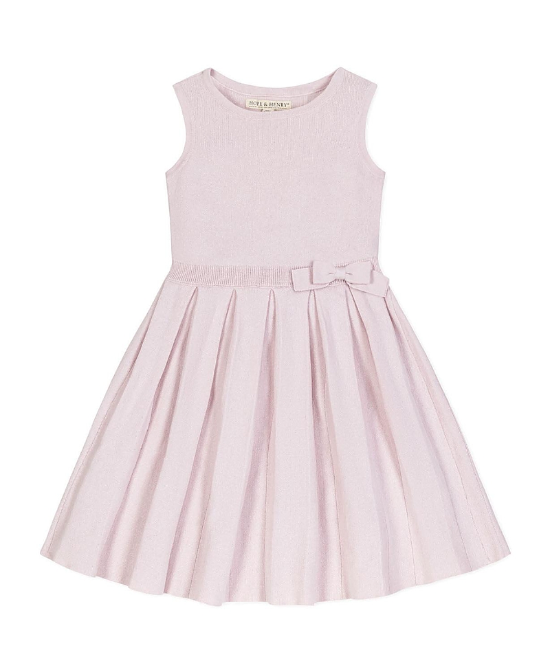 Hope & Henry Heirloom Girls' Organic Sleeveless Pleated Sweater Dress with Bow - Little Kid, Big Kid