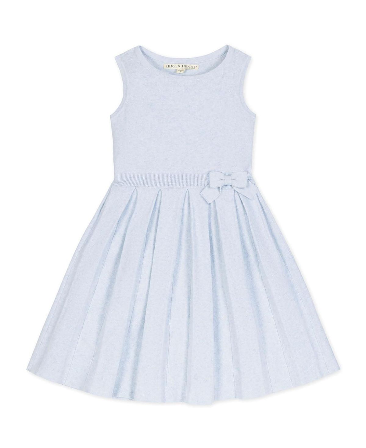 Hope & Henry Heirloom Girls' Organic Sleeveless Pleated Sweater Dress with Bow - Little Kid, Big Kid