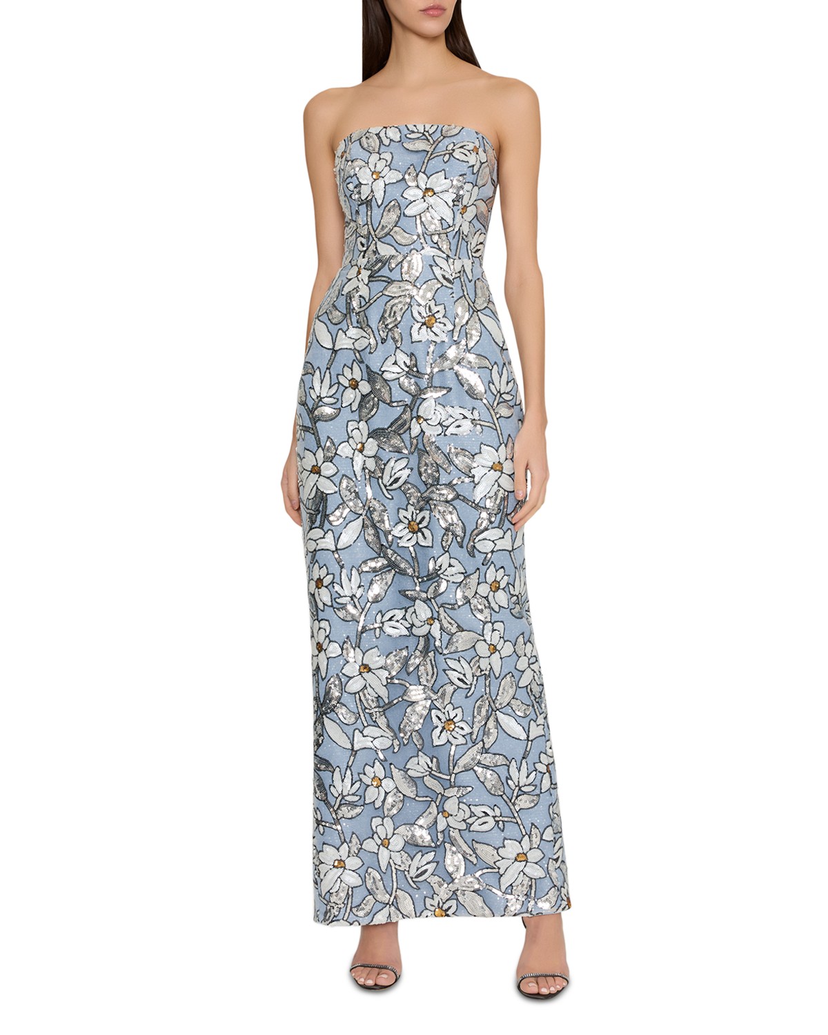 Magnolia Silver Floral Sequins Maxi Dress