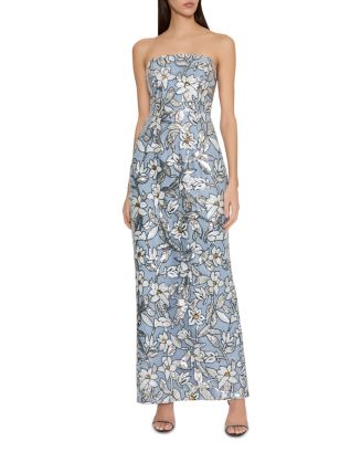 Milly Magnolia Silver Floral Sequins Maxi Dress - Silver Multi
