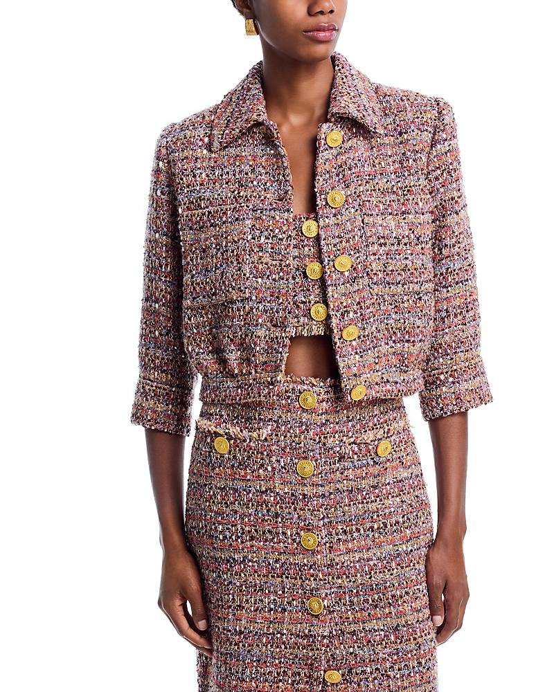 L Agence Tweed Cropped Jia Jacket In Pink