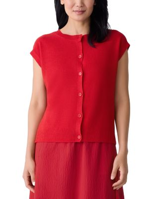 Linen Blend Crewneck Cardigan Sweater