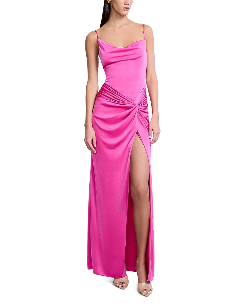Bcbgmaxazria Cowl Neck Draped Gown With Twist In Pink