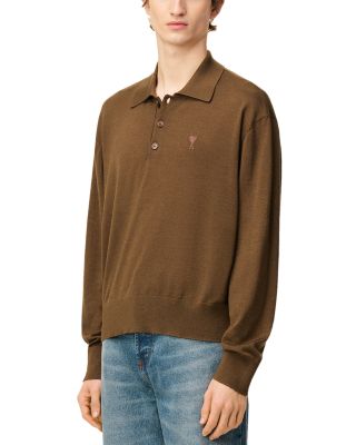Ami De Coeur Regular Fit Long Sleeve Wool Silk Blend Polo Sweater