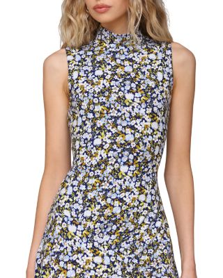 Printed Mock Neck Asymmetric Midi Dress