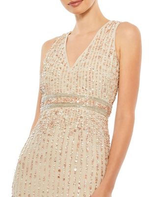 Sequined Sleeveless V-Neck Midi Sheath Dress