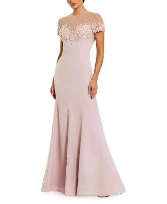 Mermaid Crepe Gown with Beaded Illusion Neck