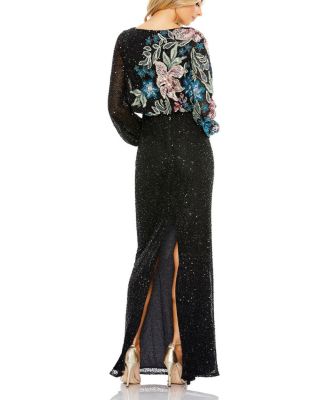  Embellished Multi Color Floral High Neck Gown