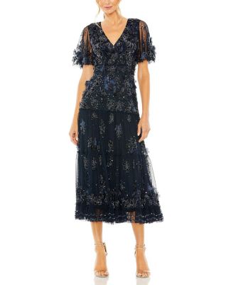 Floral Embellished Flutter Sleeve Tiered Dress