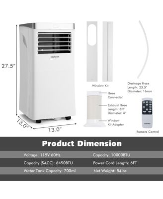 10000BTU Portable Air Conditioner 3-in-1 Air Cooler with Remote Control