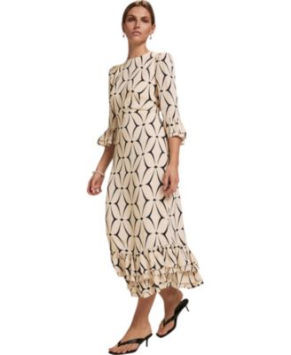  Women's Geo Print Ruffle Midi Dress