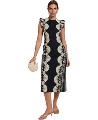  Women's Shell Print Column Midi Dress