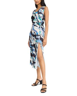 Printed Asymmetric Neck Midi Dress