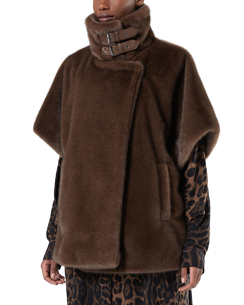 Marina Rinaldi Zenit Short Sleeve Faux Fur Coat In Brown