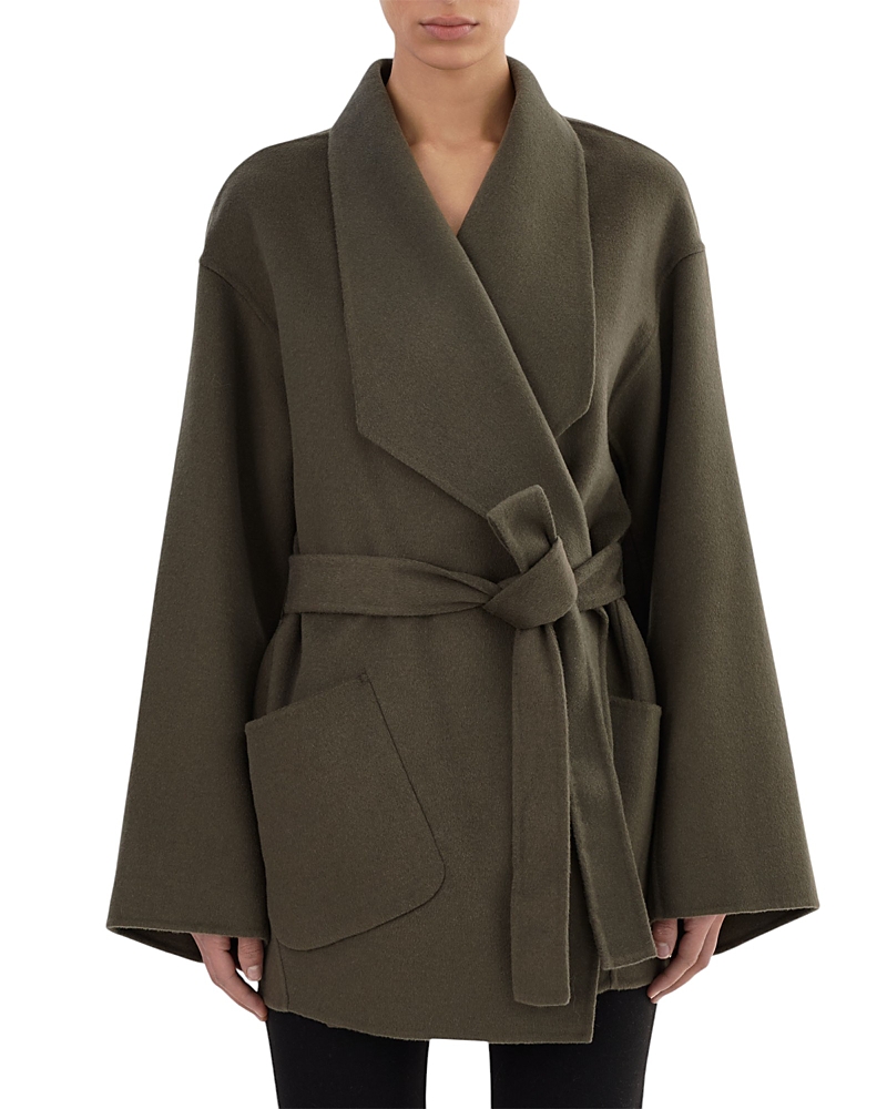 Lamarque Mekia Belted Double-face Wool Oversized Wrap Coat In Green