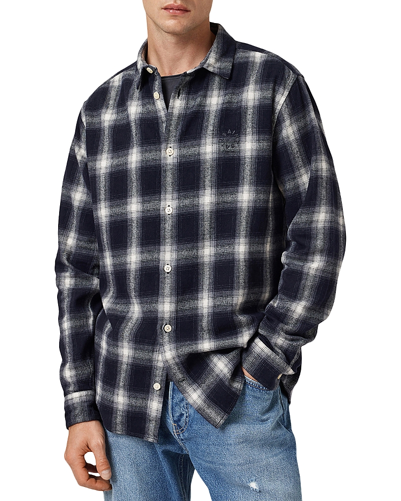 Allsaints Mens Azzurra Blue Haven Checked Cotton Shirt Xl In Blue