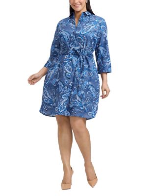 Plus Paisley Button Front 3/4 Sleeve Dress