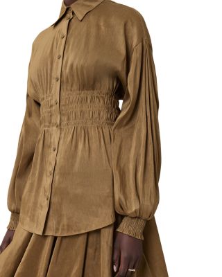 Staci Linen & Silk Smocked Shirt