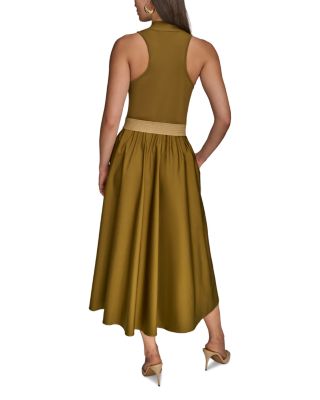 Sateen A Line Belted Midi Dress